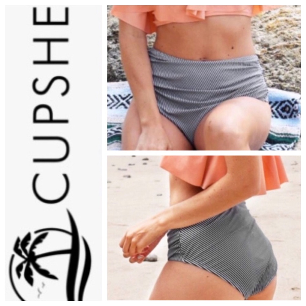 Cupshe Cheeky Gal Ruched Striped Swim Bottoms